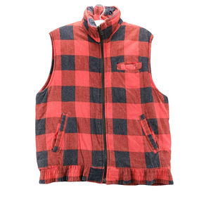 Branded Lion Men's Full Zip Vest Red Large Sleeveless Plaid Front Pocket Vintage